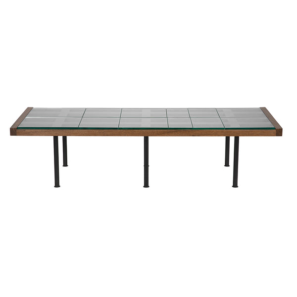 Paxton Glass Tile Top Coffee Table with Dark Walnut Lattice Frame and Iron Legs