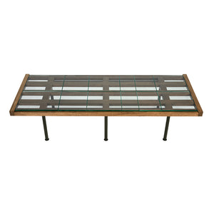 Paxton Glass Tile Top Coffee Table with Dark Walnut Lattice Frame and Iron Legs