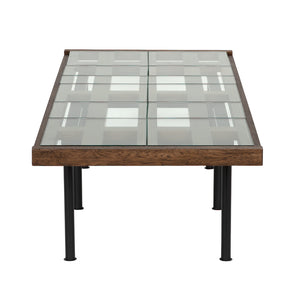 Paxton Glass Tile Top Coffee Table with Dark Walnut Lattice Frame and Iron Legs
