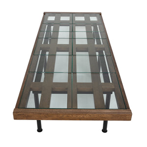 Paxton Glass Tile Top Coffee Table with Dark Walnut Lattice Frame and Iron Legs
