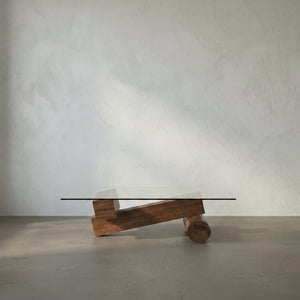 Calatrava Sculptural Dark Walnut Coffee Table with Tempered Glass Top for Living Rooms
