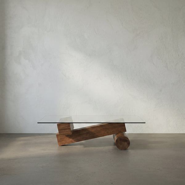 Calatrava Sculptural Dark Walnut Coffee Table with Tempered Glass Top for Living Rooms