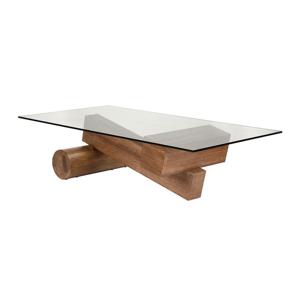 Calatrava Sculptural Dark Walnut Coffee Table with Tempered Glass Top for Living Rooms
