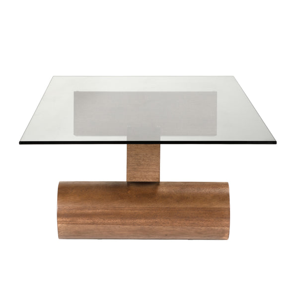 Calatrava Sculptural Dark Walnut Coffee Table with Tempered Glass Top for Living Rooms