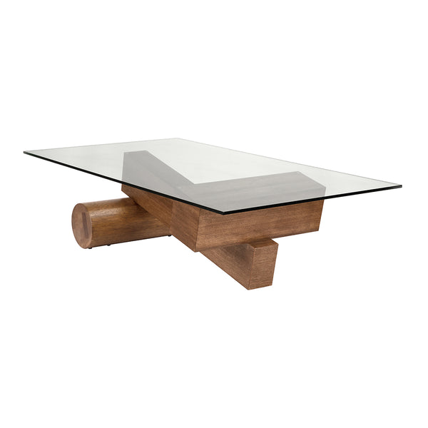 Calatrava Sculptural Dark Walnut Coffee Table with Tempered Glass Top for Living Rooms