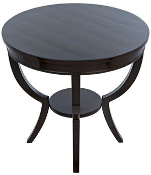 Noir Scheffield Round End Table - Timeless Elegance with Hand-Carved Design for Modern and Classic Spaces Distressed Brown GTAB223D