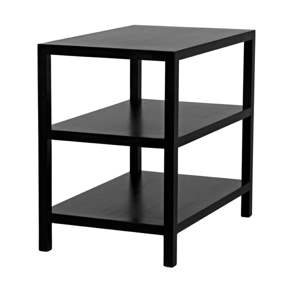 Noir 2 Shelf Side Table – Elegant Solid Mahogany Design with Open Shelves for Stylish Storage Solutions Hand Rubbed Black GTAB235HB