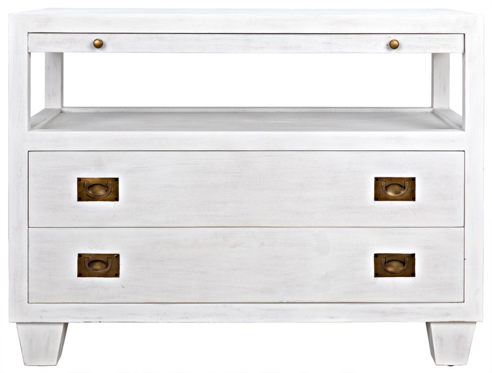Noir 2-Drawer Side Table with Sliding Tray - Hand-Carved Mahogany, White Wash, Elegant Storage Solution GTAB243WH