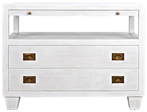 Noir 2-Drawer Side Table with Sliding Tray - Hand-Carved Mahogany, White Wash, Elegant Storage Solution GTAB243WH