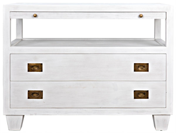 Noir 2-Drawer Side Table with Sliding Tray - Hand-Carved Mahogany, White Wash, Elegant Storage Solution GTAB243WH