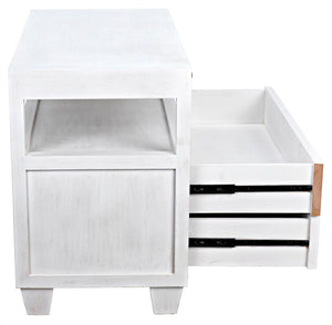 Noir 2-Drawer Side Table with Sliding Tray - Hand-Carved Mahogany, White Wash, Elegant Storage Solution GTAB243WH