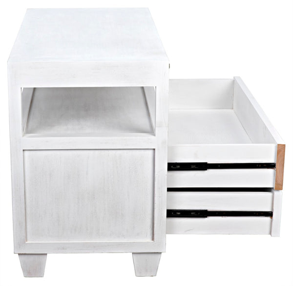 Noir 2-Drawer Side Table with Sliding Tray - Hand-Carved Mahogany, White Wash, Elegant Storage Solution GTAB243WH