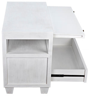 Noir 2-Drawer Side Table with Sliding Tray - Hand-Carved Mahogany, White Wash, Elegant Storage Solution GTAB243WH