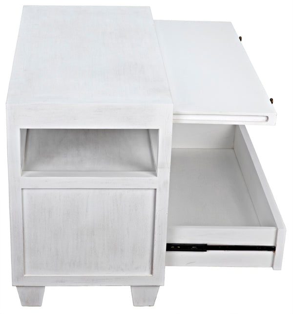 Noir 2-Drawer Side Table with Sliding Tray - Hand-Carved Mahogany, White Wash, Elegant Storage Solution GTAB243WH