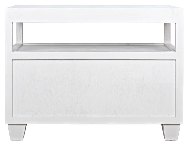 Noir 2-Drawer Side Table with Sliding Tray - Hand-Carved Mahogany, White Wash, Elegant Storage Solution GTAB243WH