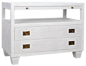 Noir 2-Drawer Side Table with Sliding Tray - Hand-Carved Mahogany, White Wash, Elegant Storage Solution GTAB243WH