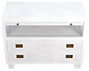 Noir 2-Drawer Side Table with Sliding Tray - Hand-Carved Mahogany, White Wash, Elegant Storage Solution GTAB243WH