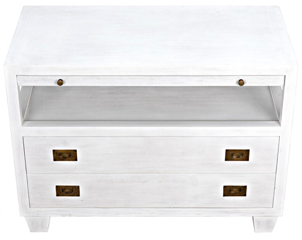 Noir 2-Drawer Side Table with Sliding Tray - Hand-Carved Mahogany, White Wash, Elegant Storage Solution GTAB243WH
