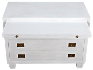 Noir 2-Drawer Side Table with Sliding Tray - Hand-Carved Mahogany, White Wash, Elegant Storage Solution GTAB243WH