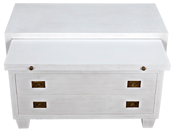 Noir 2-Drawer Side Table with Sliding Tray - Hand-Carved Mahogany, White Wash, Elegant Storage Solution GTAB243WH