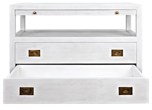 Noir 2-Drawer Side Table with Sliding Tray - Hand-Carved Mahogany, White Wash, Elegant Storage Solution GTAB243WH