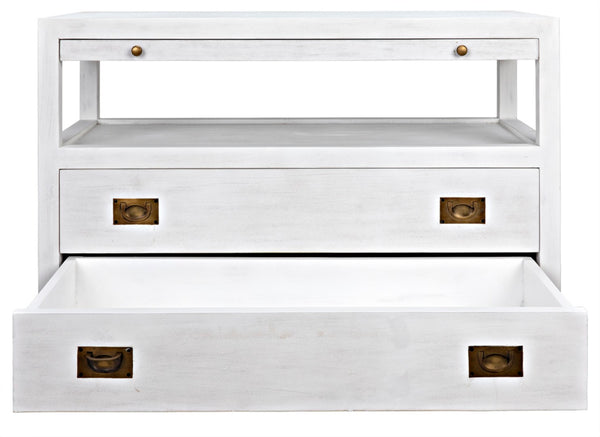 Noir 2-Drawer Side Table with Sliding Tray - Hand-Carved Mahogany, White Wash, Elegant Storage Solution GTAB243WH