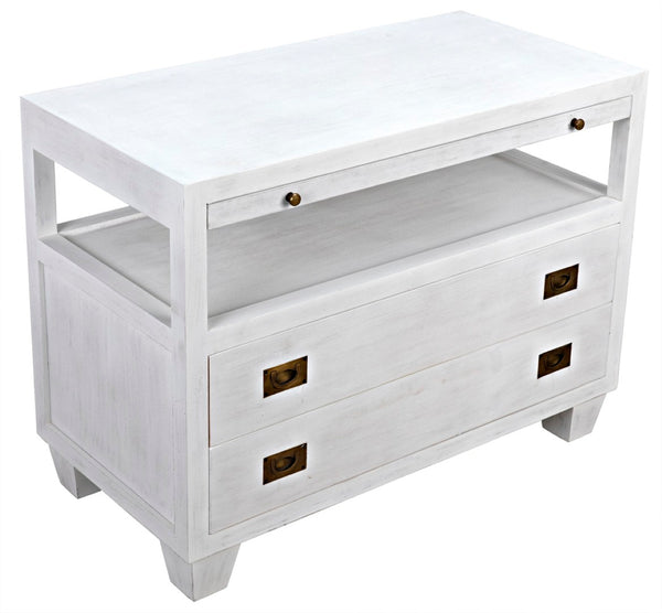 Noir 2-Drawer Side Table with Sliding Tray - Hand-Carved Mahogany, White Wash, Elegant Storage Solution GTAB243WH