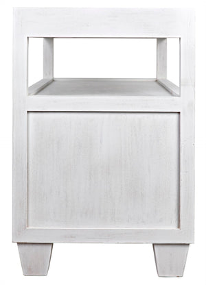 Noir 2-Drawer Side Table with Sliding Tray - Hand-Carved Mahogany, White Wash, Elegant Storage Solution GTAB243WH