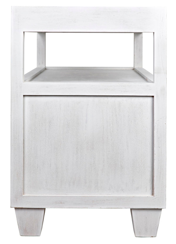 Noir 2-Drawer Side Table with Sliding Tray - Hand-Carved Mahogany, White Wash, Elegant Storage Solution GTAB243WH