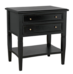 Noir Oxford 2-Drawer Side Table - Artisan-Made Mahogany Accent for Timeless Elegance in Any Room Hand Rubbed Black GTAB246HB