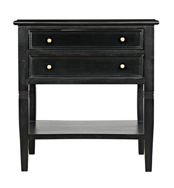 Noir Oxford 2-Drawer Side Table - Artisan-Made Mahogany Accent for Timeless Elegance in Any Room Hand Rubbed Black GTAB246HB