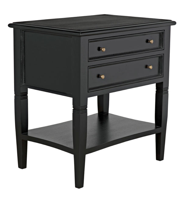 Noir Oxford 2-Drawer Side Table - Artisan-Made Mahogany Accent for Timeless Elegance in Any Room Hand Rubbed Black GTAB246HB
