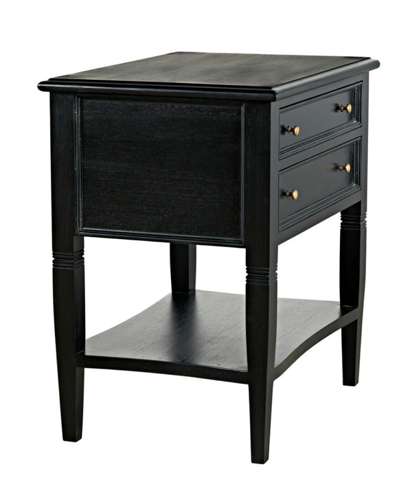 Noir Oxford 2-Drawer Side Table - Artisan-Made Mahogany Accent for Timeless Elegance in Any Room Hand Rubbed Black GTAB246HB
