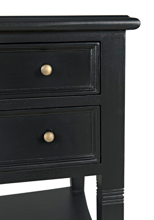 Noir Oxford 2-Drawer Side Table - Artisan-Made Mahogany Accent for Timeless Elegance in Any Room Hand Rubbed Black GTAB246HB