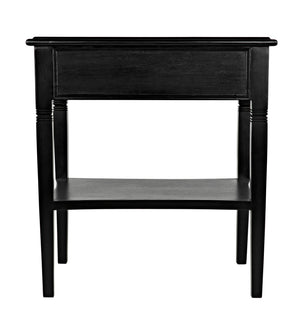 Noir Oxford Artisan-Crafted 1-Drawer Side Table in Solid Mahogany with Elegant Carving & Tapered Legs Hand Rubbed Black GTAB247HB