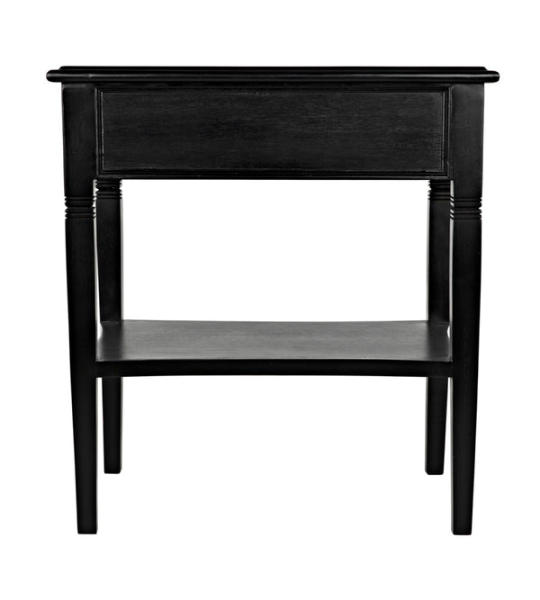 Noir Oxford Artisan-Crafted 1-Drawer Side Table in Solid Mahogany with Elegant Carving & Tapered Legs Hand Rubbed Black GTAB247HB