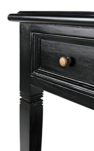 Noir Oxford Artisan-Crafted 1-Drawer Side Table in Solid Mahogany with Elegant Carving & Tapered Legs Hand Rubbed Black GTAB247HB