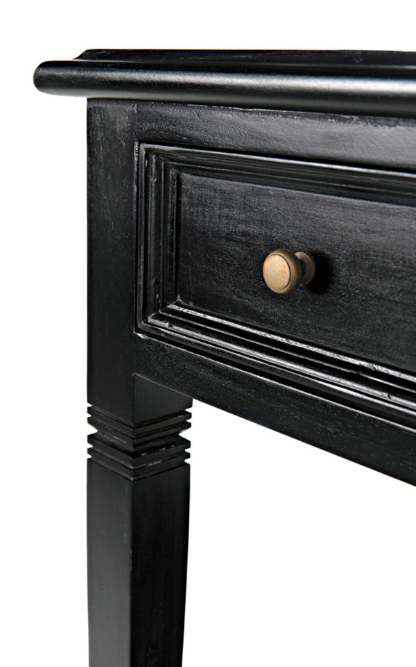 Noir Oxford Artisan-Crafted 1-Drawer Side Table in Solid Mahogany with Elegant Carving & Tapered Legs Hand Rubbed Black GTAB247HB