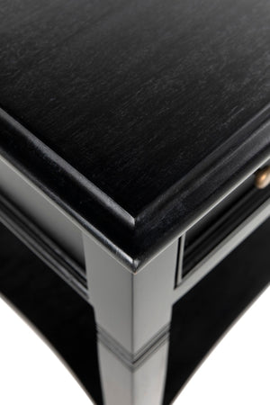 Noir Oxford Artisan-Crafted 1-Drawer Side Table in Solid Mahogany with Elegant Carving & Tapered Legs Hand Rubbed Black GTAB247HB