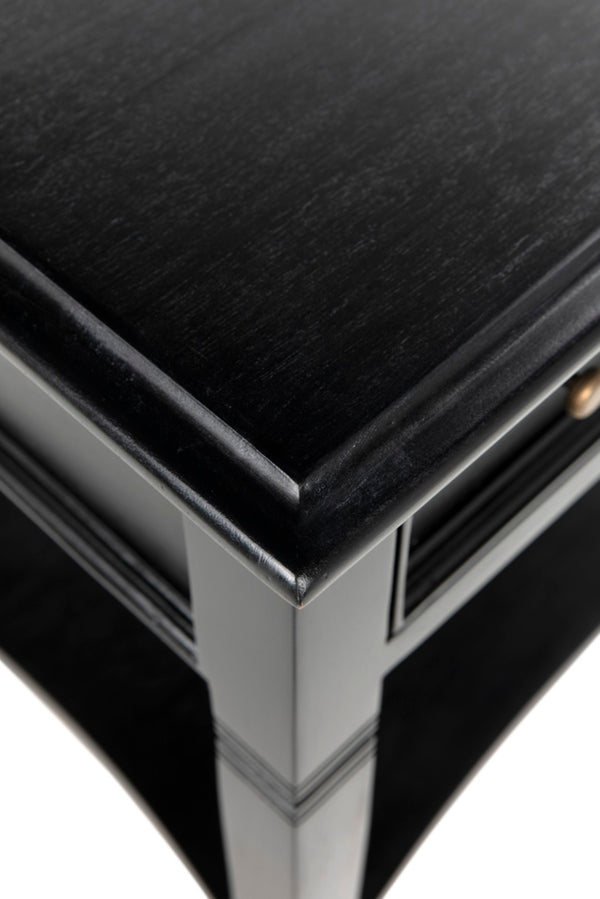 Noir Oxford Artisan-Crafted 1-Drawer Side Table in Solid Mahogany with Elegant Carving & Tapered Legs Hand Rubbed Black GTAB247HB