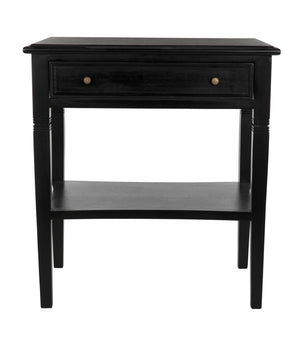 Noir Oxford Artisan-Crafted 1-Drawer Side Table in Solid Mahogany with Elegant Carving & Tapered Legs Hand Rubbed Black GTAB247HB
