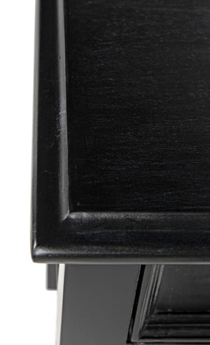 Noir Oxford Artisan-Crafted 1-Drawer Side Table in Solid Mahogany with Elegant Carving & Tapered Legs Hand Rubbed Black GTAB247HB