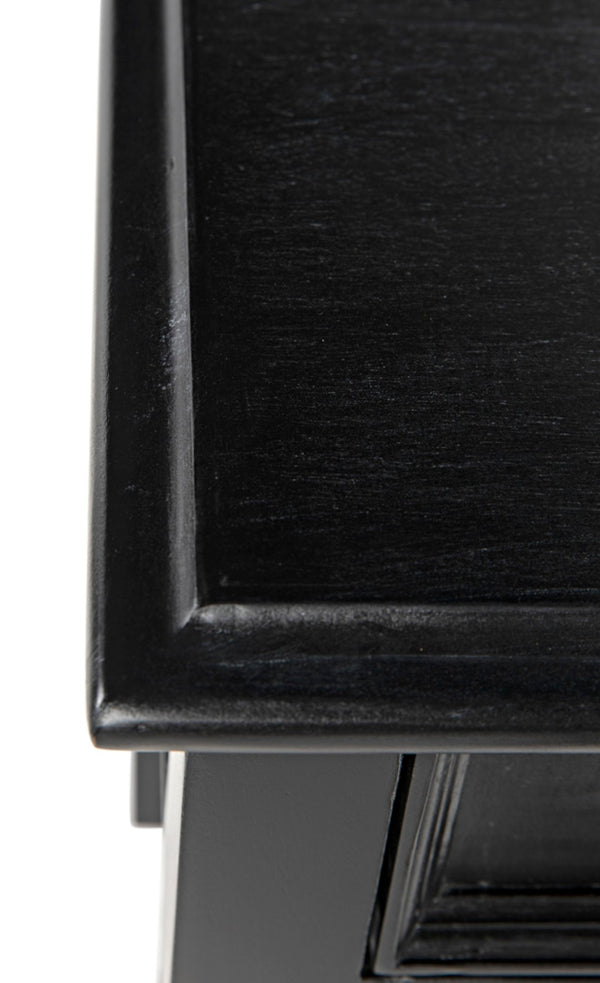 Noir Oxford Artisan-Crafted 1-Drawer Side Table in Solid Mahogany with Elegant Carving & Tapered Legs Hand Rubbed Black GTAB247HB