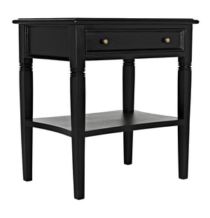 Noir Oxford Artisan-Crafted 1-Drawer Side Table in Solid Mahogany with Elegant Carving & Tapered Legs Hand Rubbed Black GTAB247HB