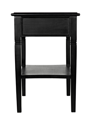 Noir Oxford Artisan-Crafted 1-Drawer Side Table in Solid Mahogany with Elegant Carving & Tapered Legs Hand Rubbed Black GTAB247HB
