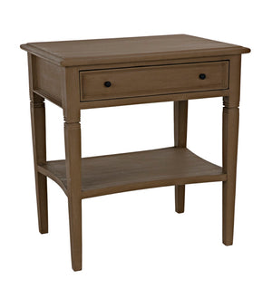 Noir Oxford Artisan-Crafted 1-Drawer Side Table in Solid Mahogany with Elegant Carving & Tapered Legs Weathered GTAB247WEA