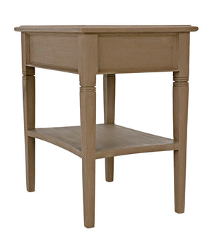 Noir Oxford Artisan-Crafted 1-Drawer Side Table in Solid Mahogany with Elegant Carving & Tapered Legs Weathered GTAB247WEA