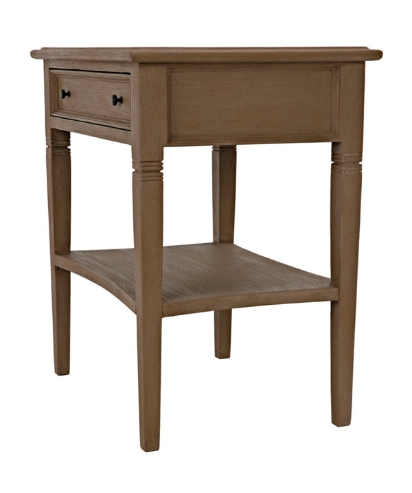 Noir Oxford Artisan-Crafted 1-Drawer Side Table in Solid Mahogany with Elegant Carving & Tapered Legs Weathered GTAB247WEA