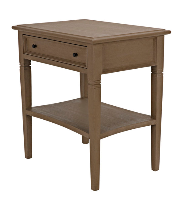 Noir Oxford Artisan-Crafted 1-Drawer Side Table in Solid Mahogany with Elegant Carving & Tapered Legs Weathered GTAB247WEA