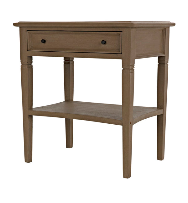 Noir Oxford Artisan-Crafted 1-Drawer Side Table in Solid Mahogany with Elegant Carving & Tapered Legs Weathered GTAB247WEA